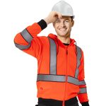 Fleece fényvisszaverő kapucnis pulóver cipzárral LUMINO ORANGE
